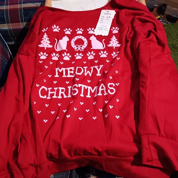 Tops - NEW Meowy Christmas Women's Red Ugly Christmas Sweater Style Shirt